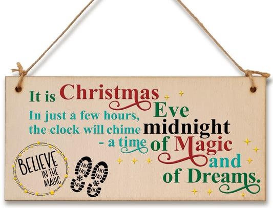 Christmas Eve Magic and Dreams We Believe Kids Christmas Sign Handmade Wooden Hanging Wall Plaque Sign Gift