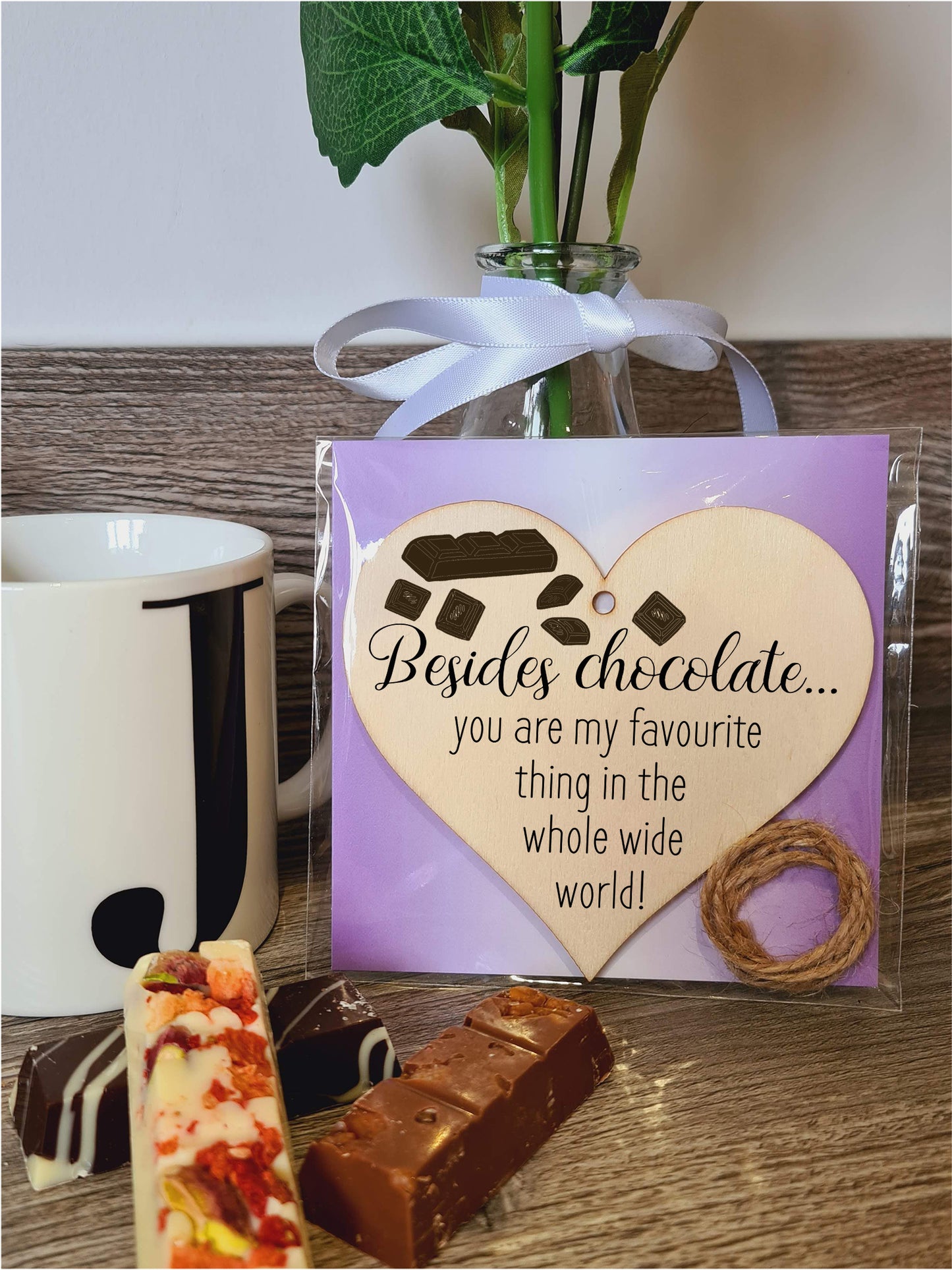 Handmade Wooden Hanging Heart Plaque Gift for Chocolate Lovers Romantic present for Boyfriend