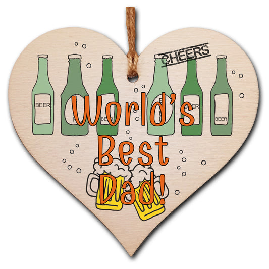 Handmade Wooden Hanging Heart Plaque Gift for Dad this Fathers Day Novelty Fun Thoughtful Keepsake for Beer Fan