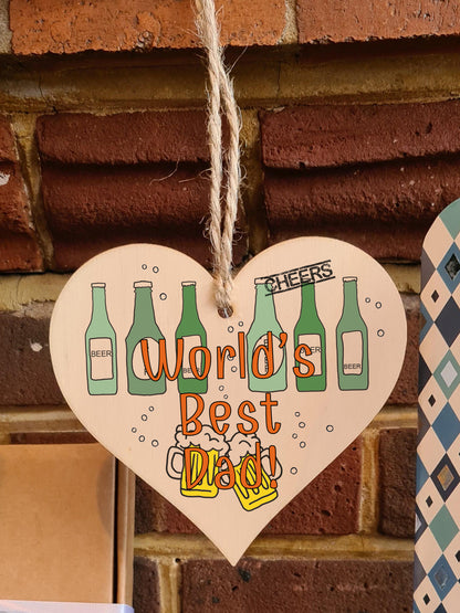 Handmade Wooden Hanging Heart Plaque Gift for Dad this Fathers Day Novelty Fun Thoughtful Keepsake for Beer Fan