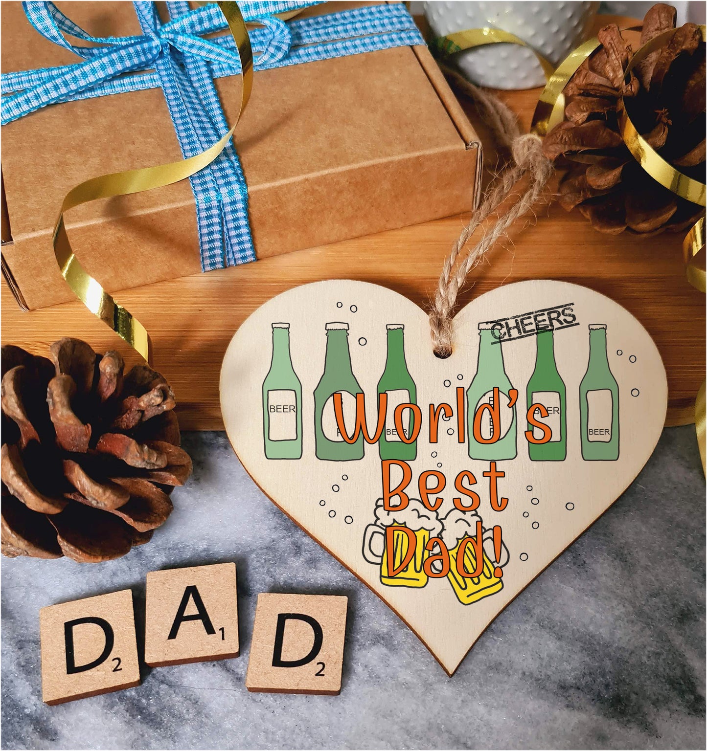 Handmade Wooden Hanging Heart Plaque Gift for Dad this Fathers Day Novelty Fun Thoughtful Keepsake for Beer Fan