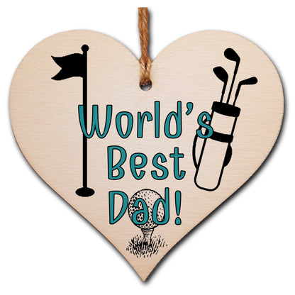 Handmade Wooden Hanging Heart Plaque Gift for Dad this Fathers Day Novelty Fun Thoughtful Keepsake for Golf Fan