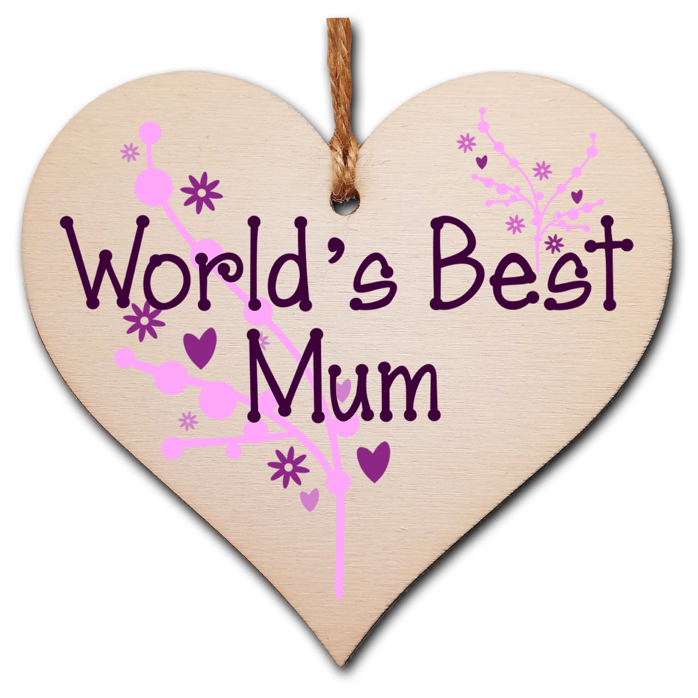 Handmade Wooden Hanging Heart Plaque Mother's Day Gift for Mum loving thoughtful special keepsake World's Best Mum stylish classy artistic wall hanger card alternative from daughter son kids