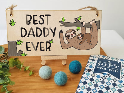 Handmade Wooden Hanging Wall Plaque Best Daddy Ever Decorative Sentimental Gift Father's Day Office Man Cave