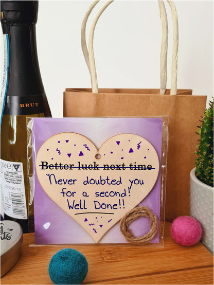 Handmade Wooden Hanging Heart Plaque Gift Novelty Fun Well done on Passing Your Exams Congratulations Graduation Keepsake