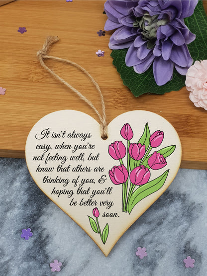 Handmade Wooden Hanging Heart Plaque Gift Get Well Soon Sympathy Keepsake Card Alternative