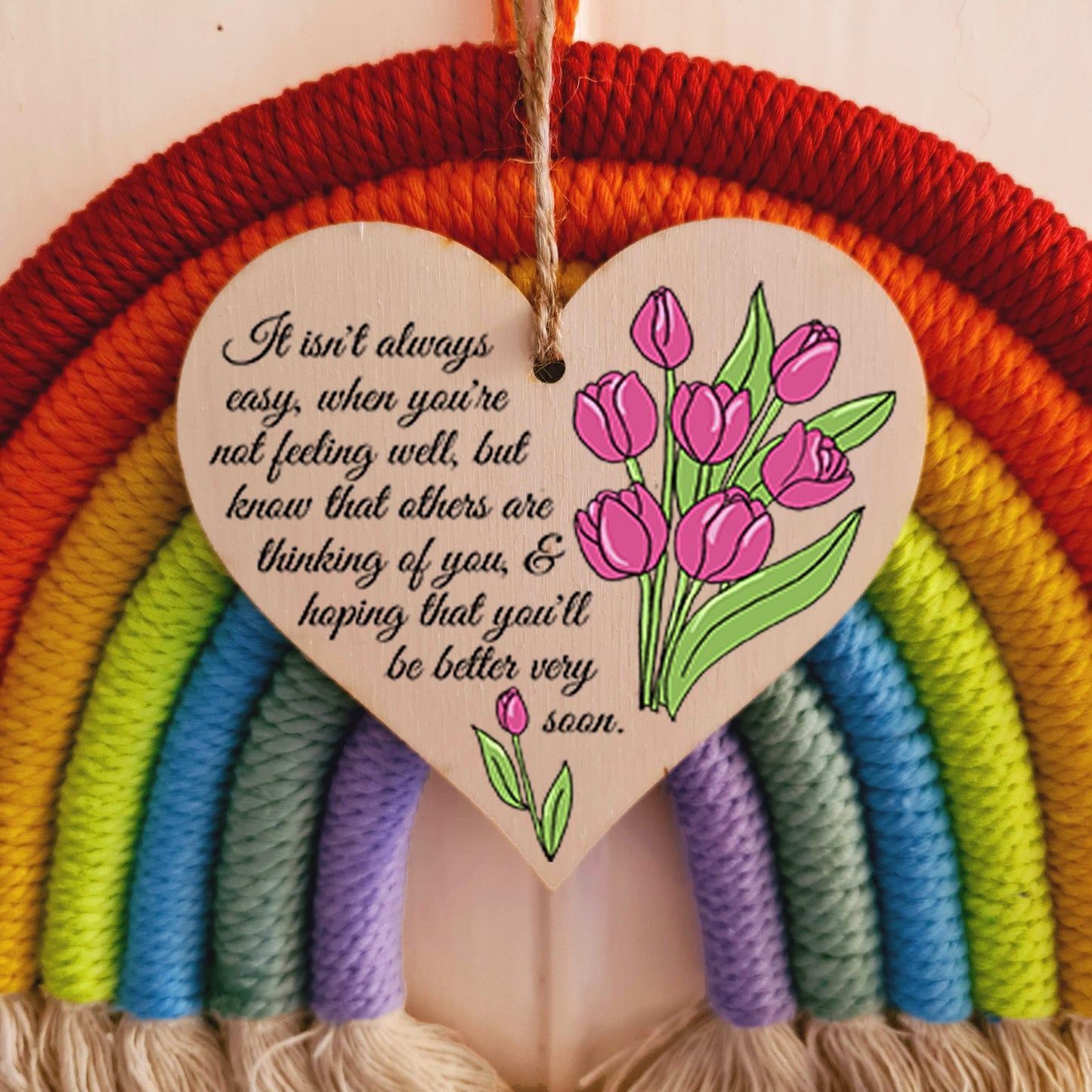 Handmade Wooden Hanging Heart Plaque Gift Get Well Soon Sympathy Keepsake Card Alternative