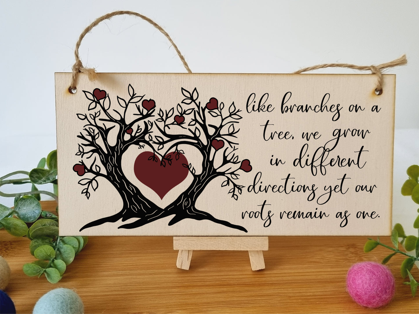 Like Branches on a Tree We Grow Roots Remain Handmade Wooden Hanging Wall Plaque Sentimental Family Gift Decoration