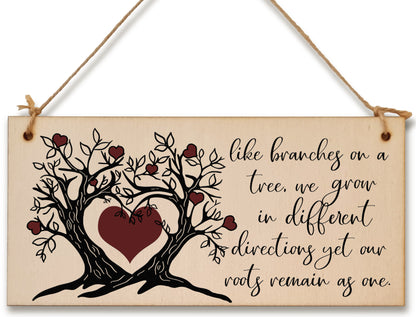 Like Branches on a Tree We Grow Roots Remain Handmade Wooden Hanging Wall Plaque Sentimental Family Gift Decoration