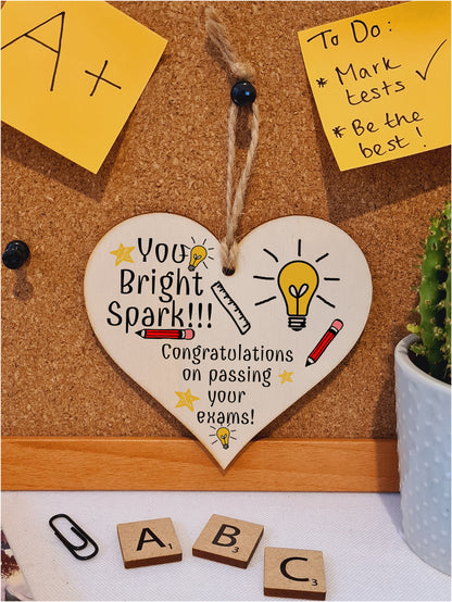 Handmade Wooden Hanging Heart Plaque Gift Well done on Passing Your Exams Congratulations Graduation Keepsake