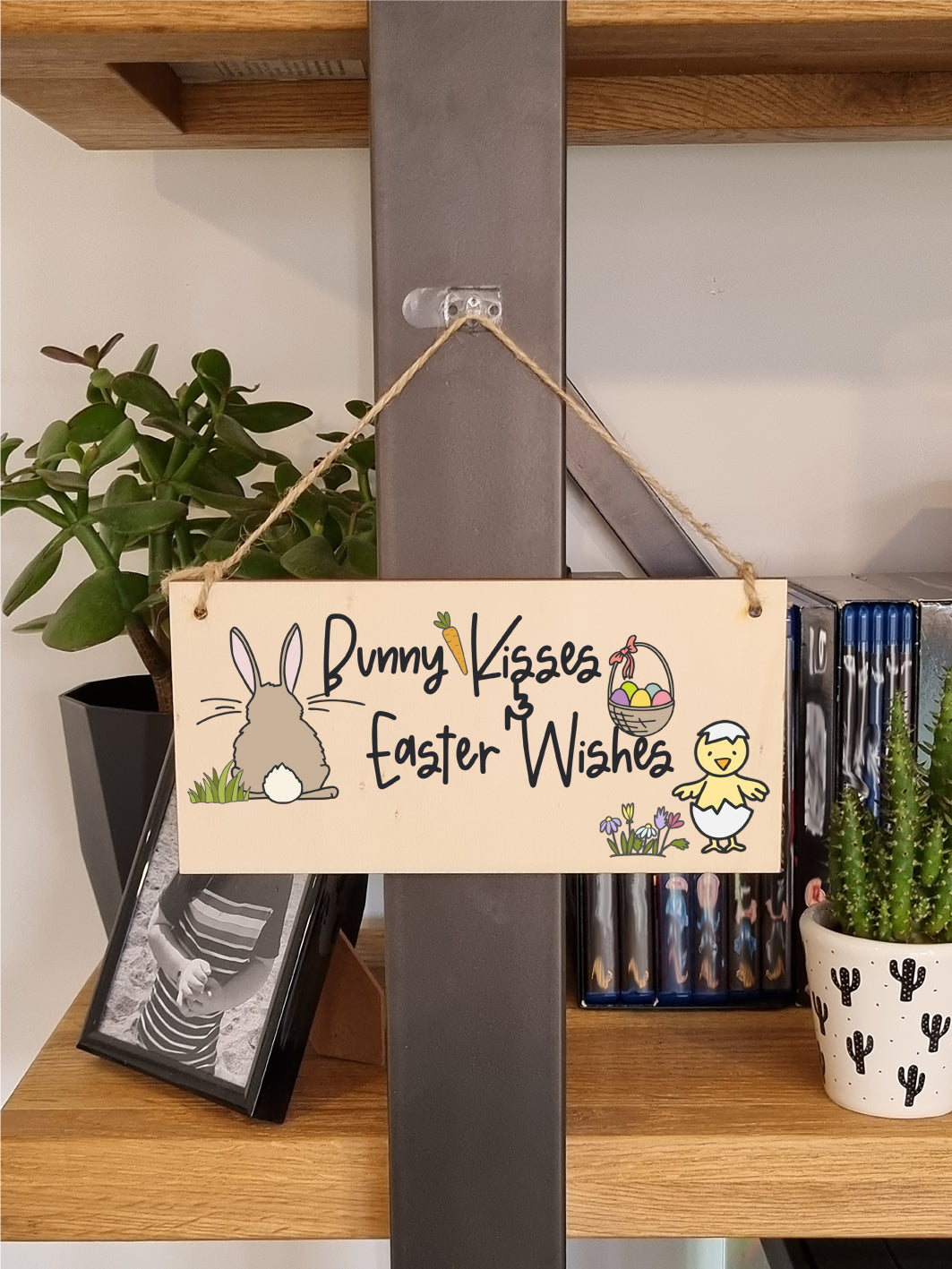 Handmade Wooden Hanging Wall Plaque Bunny Kisses Easter Wishes Cute Fun Easter Sign Garden Kitchen Decoration