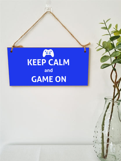 Handmade Wooden Hanging Wall Plaque Keep Calm and Game On Novelty Gift Gamers Computer Game Fans Man Cave Sign