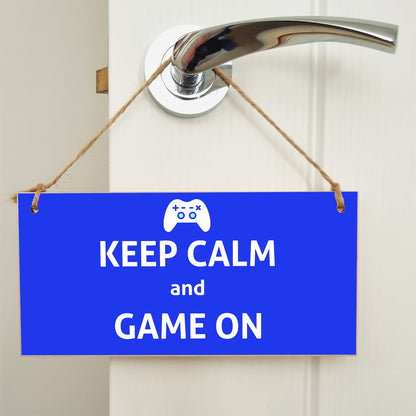 Handmade Wooden Hanging Wall Plaque Keep Calm and Game On Novelty Gift Gamers Computer Game Fans Man Cave Sign