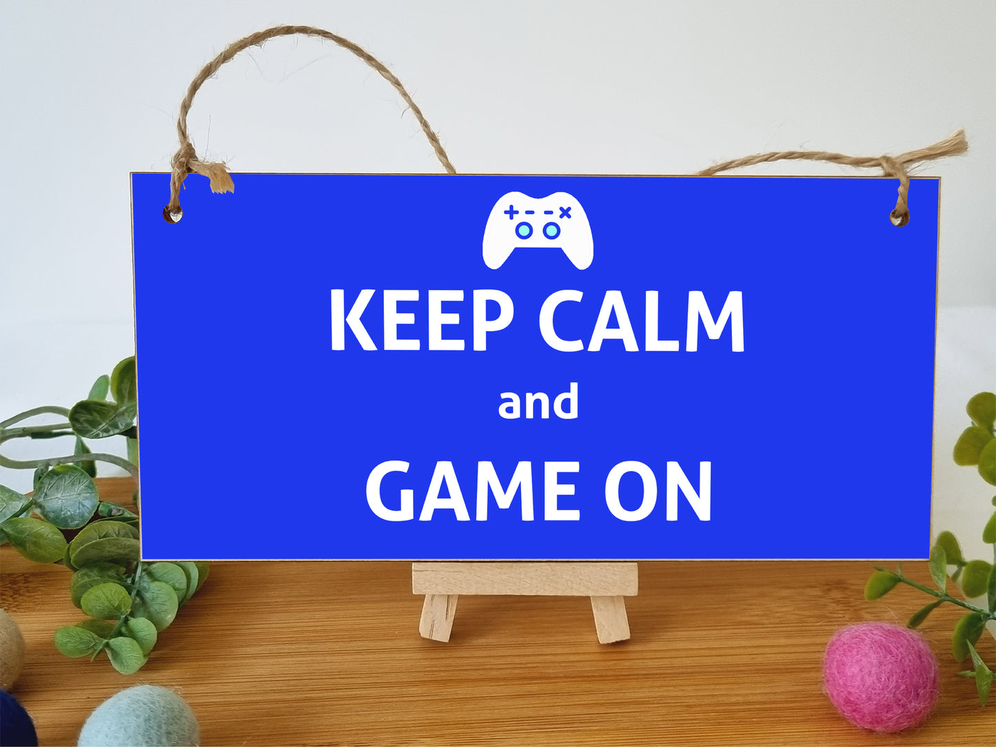 Handmade Wooden Hanging Wall Plaque Keep Calm and Game On Novelty Gift Gamers Computer Game Fans Man Cave Sign