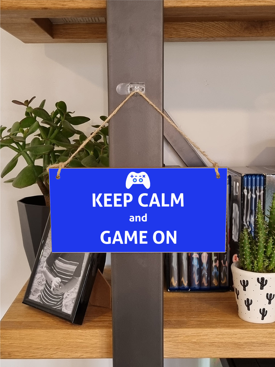 Handmade Wooden Hanging Wall Plaque Keep Calm and Game On Novelty Gift Gamers Computer Game Fans Man Cave Sign