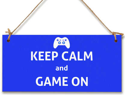 Handmade Wooden Hanging Wall Plaque Keep Calm and Game On Novelty Gift Gamers Computer Game Fans Man Cave Sign