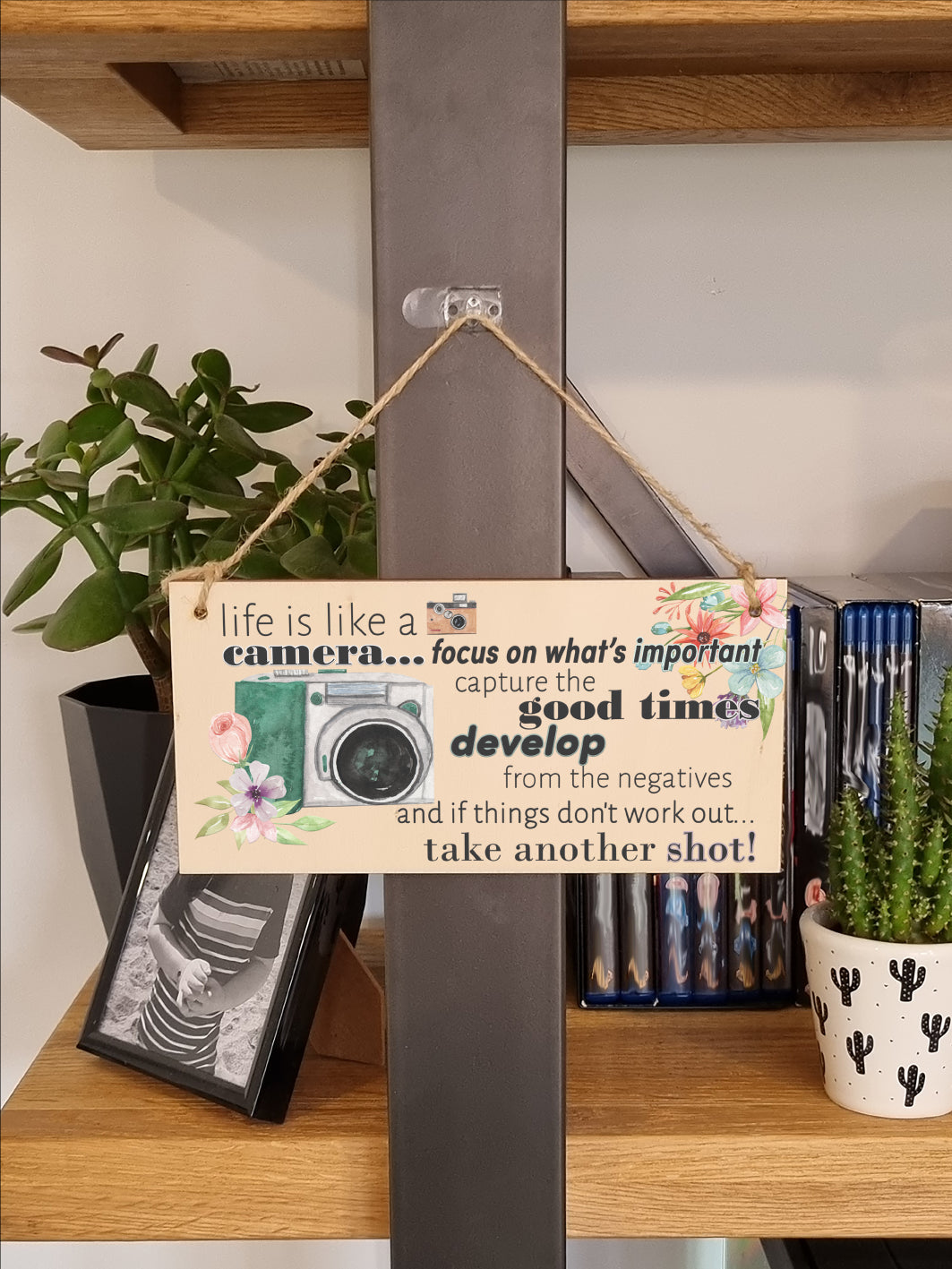 Life is like a camera Inspirational Handmade Wooden Plaque Photography Hanging Sign Watercolour Retro Style Home Décor