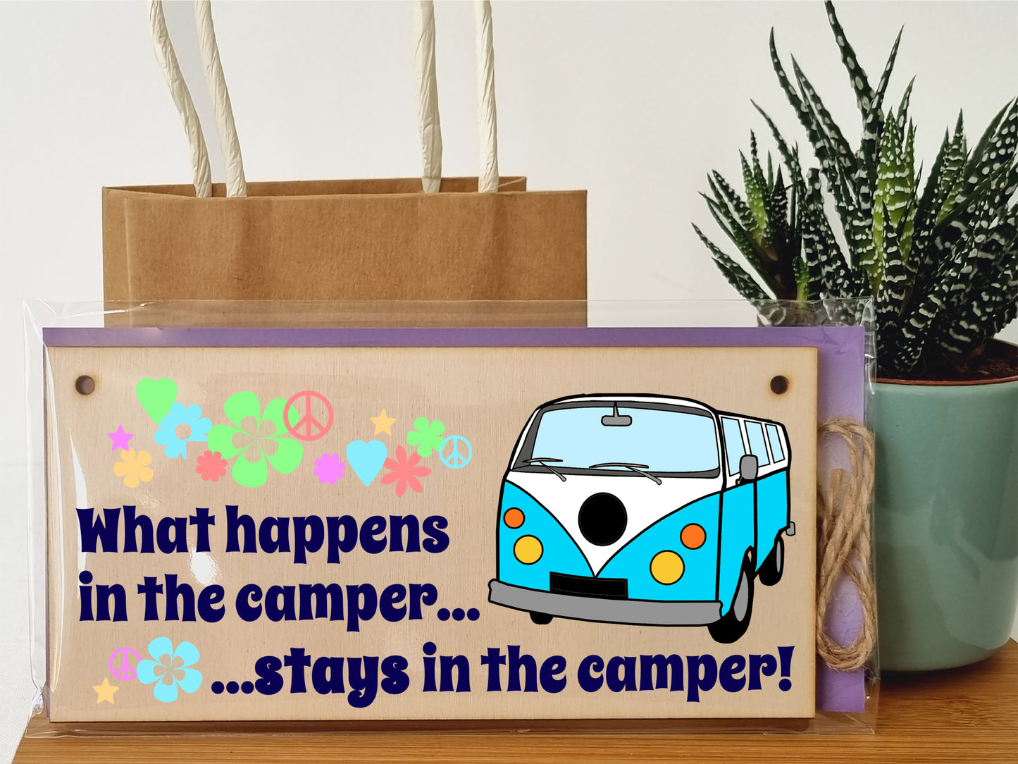 Handmade Wooden Hanging Wall Plaque What Happens in the Camper Fun Retro Camping Adventure Sign