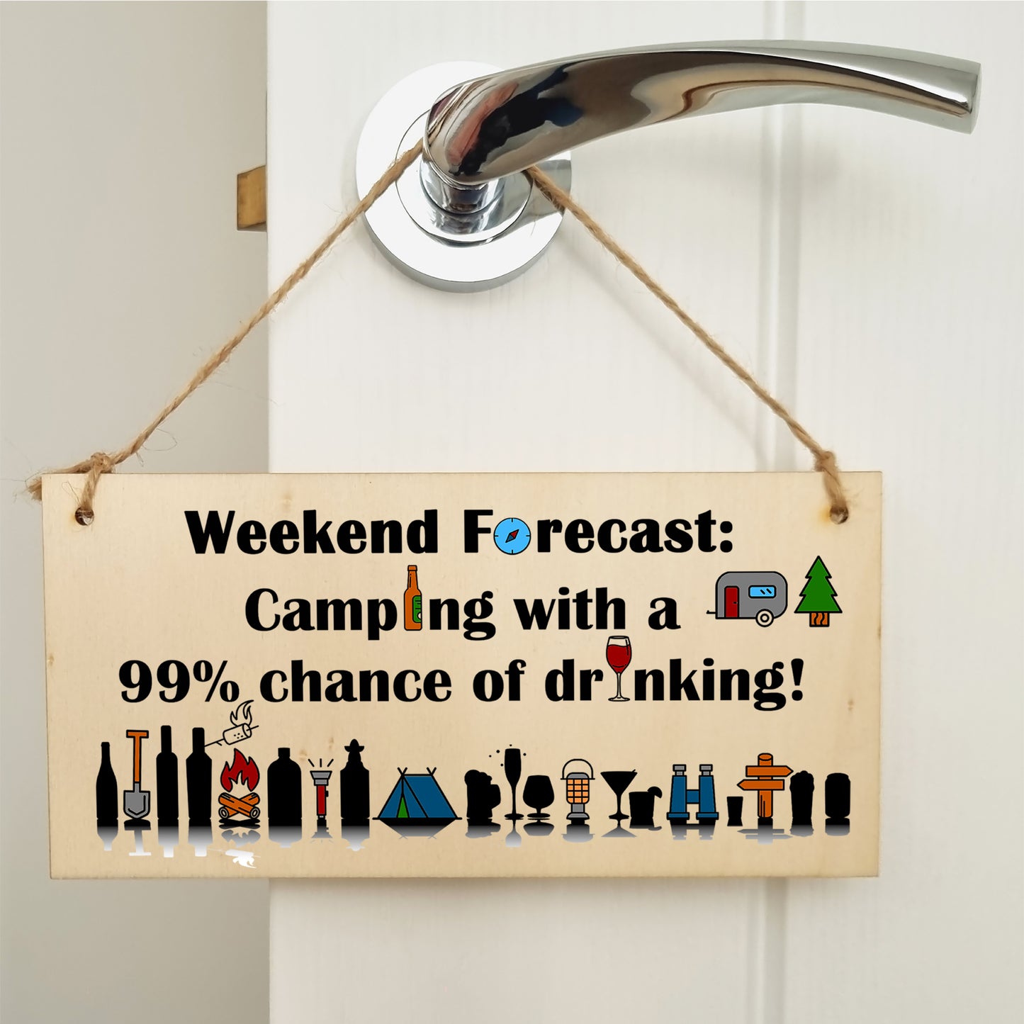 Handmade Wooden Hanging Wall Plaque Weekend Forecast Camping Drinking Funny Adventure Sign Wine Beer Gin Lovers