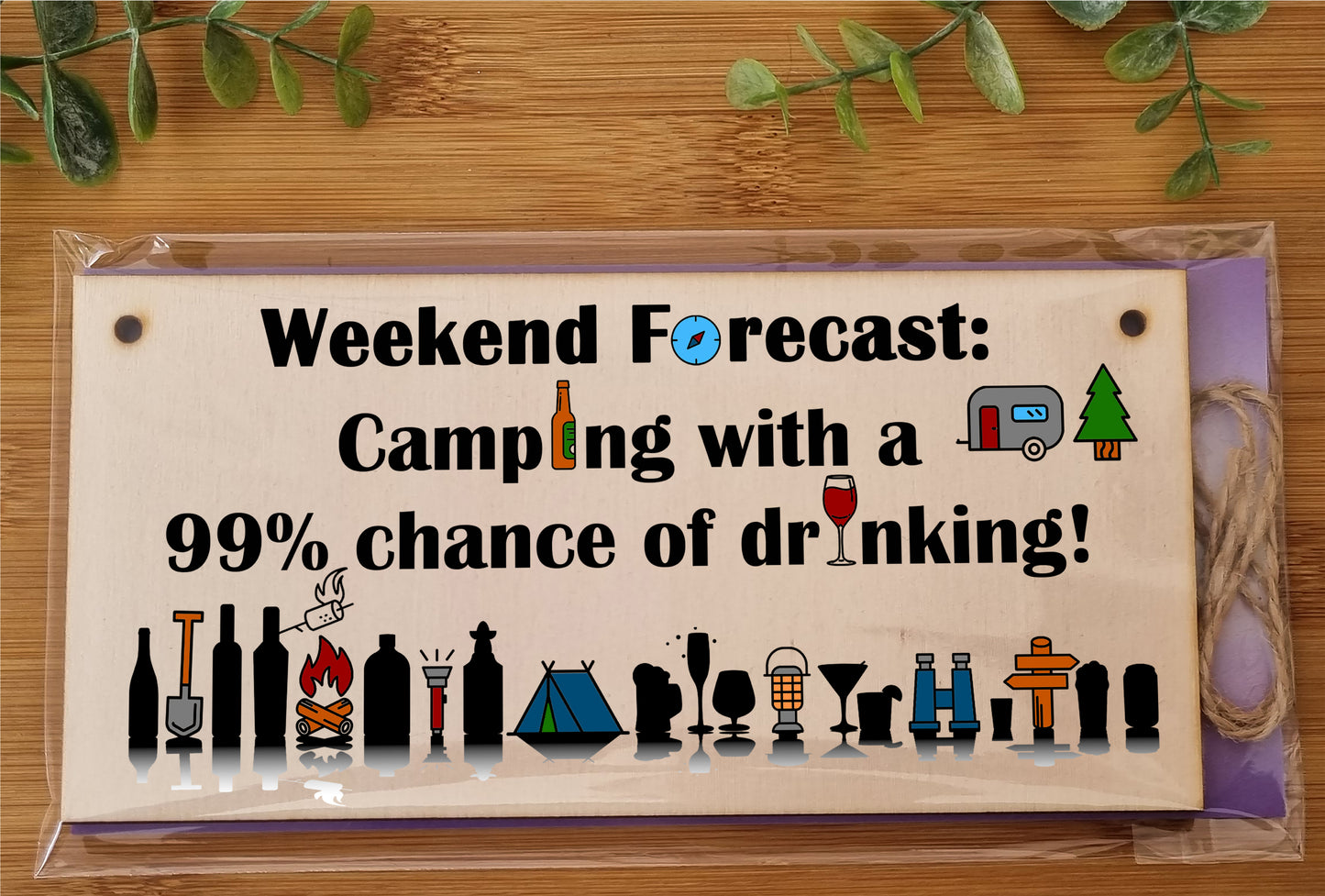 Handmade Wooden Hanging Wall Plaque Weekend Forecast Camping Drinking Funny Adventure Sign Wine Beer Gin Lovers