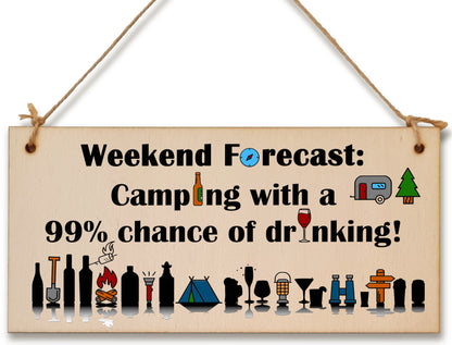 Handmade Wooden Hanging Wall Plaque Weekend Forecast Camping Drinking Funny Adventure Sign Wine Beer Gin Lovers