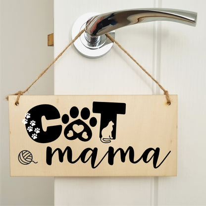 Handmade Wooden Hanging Wall Plaque Cat Mama Cute Funny Gift Pet Lover Cat Mum Parent Mother's Day