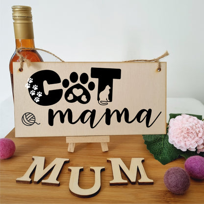 Handmade Wooden Hanging Wall Plaque Cat Mama Cute Funny Gift Pet Lover Cat Mum Parent Mother's Day