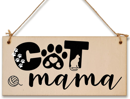 Handmade Wooden Hanging Wall Plaque Cat Mama Cute Funny Gift Pet Lover Cat Mum Parent Mother's Day