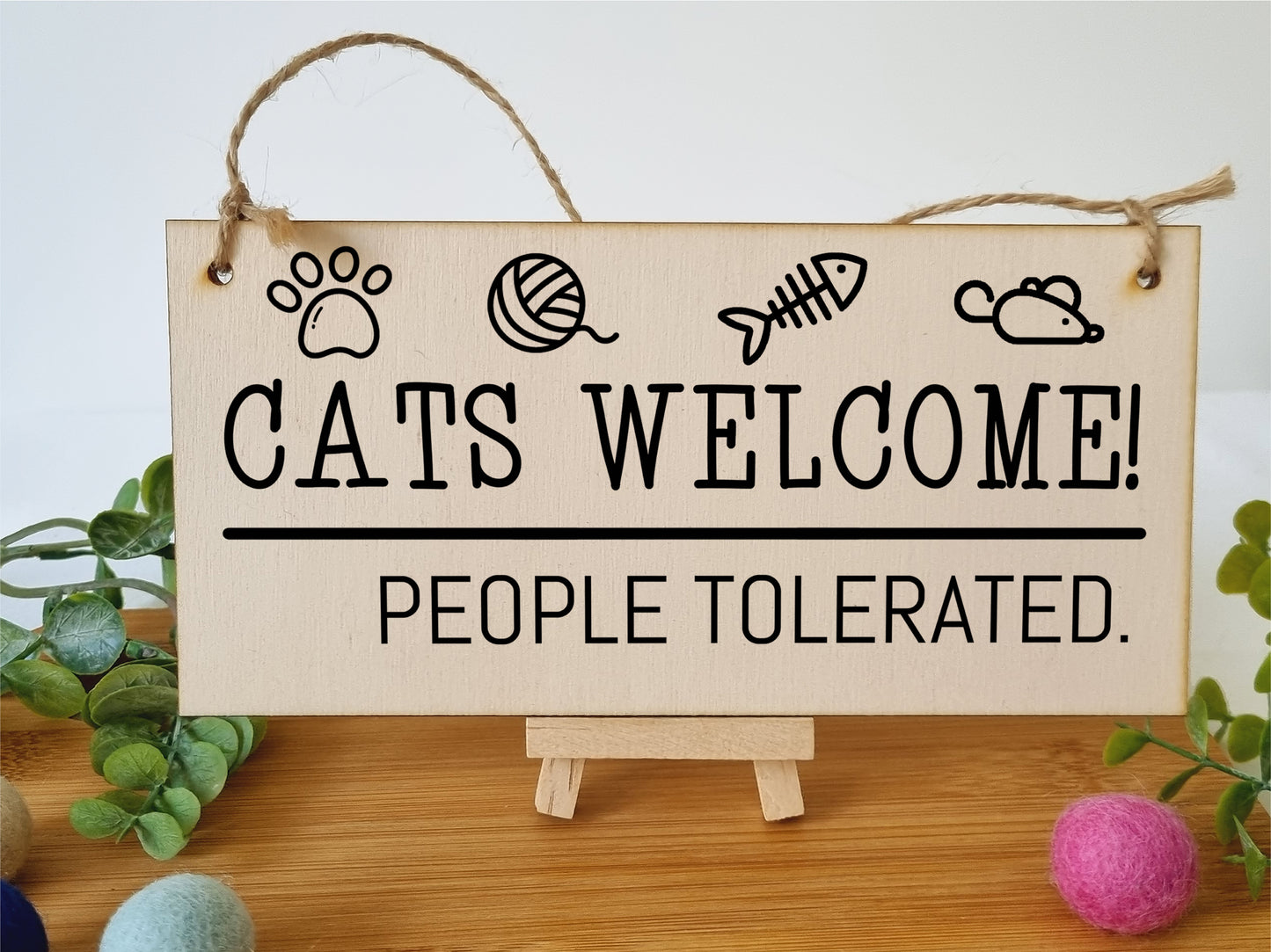 Handmade Wooden Hanging Wall Plaque Cats Welcome People Tolerated Funny Cute Sign Pet Lover Cat Mum Dad