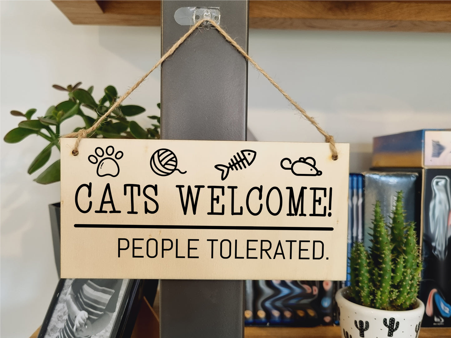 Handmade Wooden Hanging Wall Plaque Cats Welcome People Tolerated Funny Cute Sign Pet Lover Cat Mum Dad