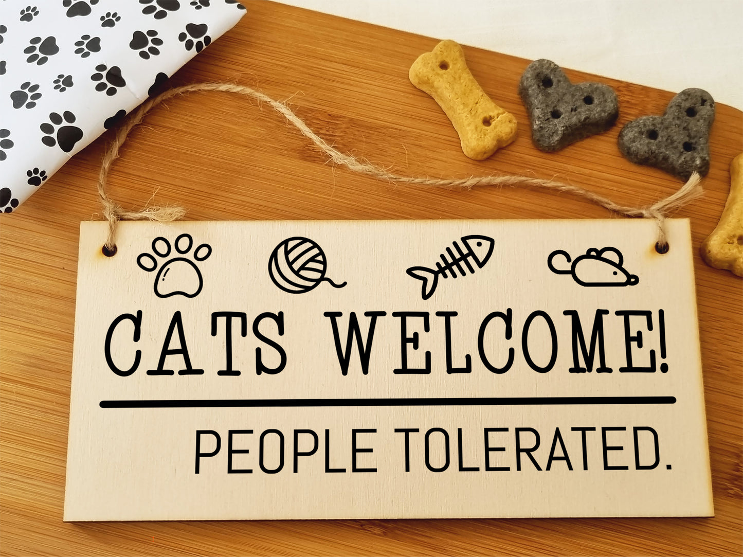 Handmade Wooden Hanging Wall Plaque Cats Welcome People Tolerated Funny Cute Sign Pet Lover Cat Mum Dad