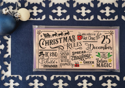 Christmas Rules Be Kind Spread Xmas Cheer Fun Sign Vintage Effect Sign Handmade Wooden Hanging Wall Plaque Gift