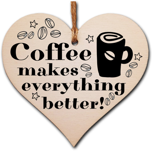 Handmade Wooden Hanging Heart Plaque Gift for Coffee Lovers Novelty Funny Keepsake