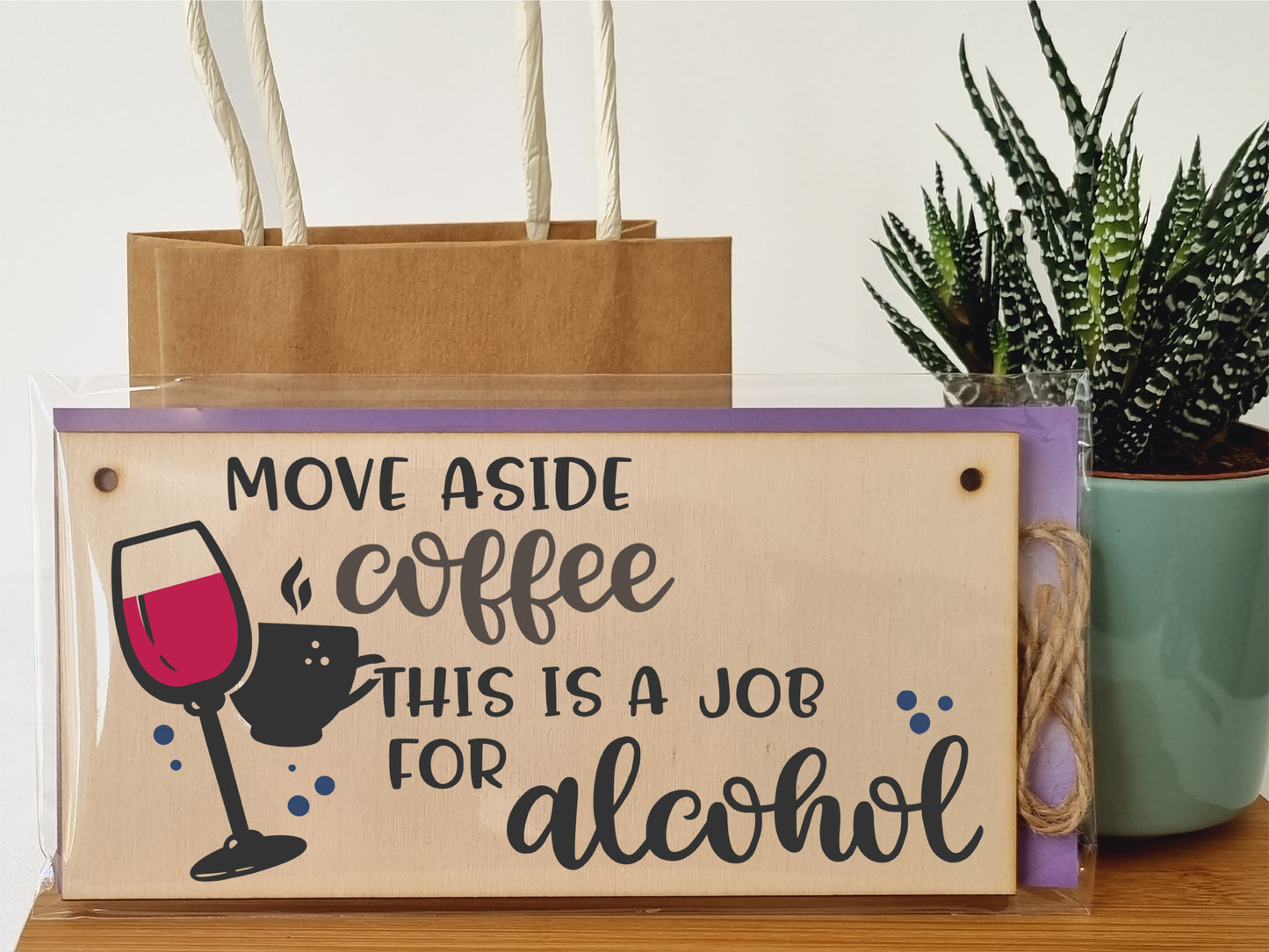 Handmade Wooden Hanging Wall Plaque Move Over Coffee Job for Alcohol Funny Joke Booze Novelty Sign Kitchen Home Bar