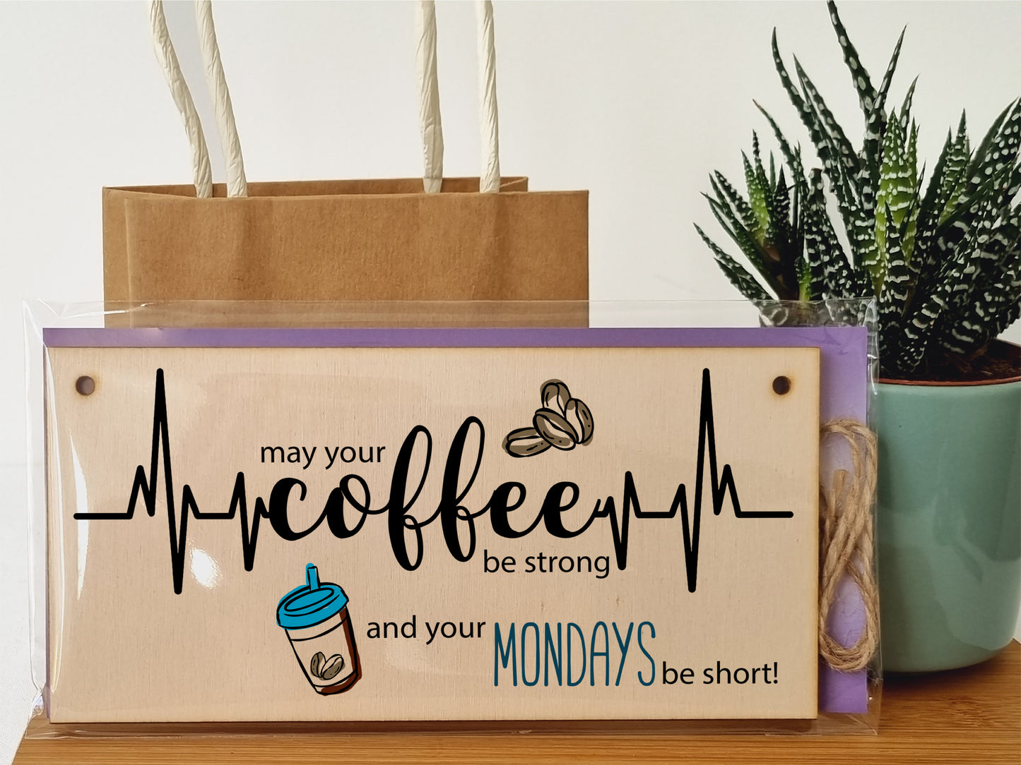 Handmade Wooden Hanging Wall Plaque May Your Coffee Be Strong Monday Short Funny Kitchen Diner Café Sign