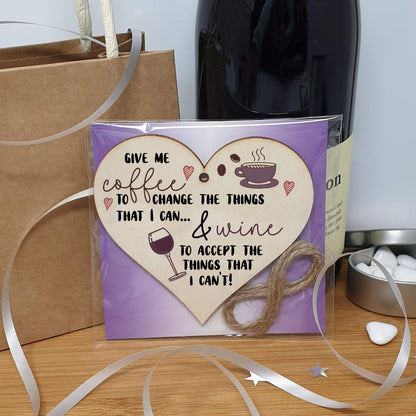 Handmade Wooden Hanging Heart Plaque Gift Give me coffee give me wine to change things novelty window wall hanger gift for wine coffee lovers friends family funny saying