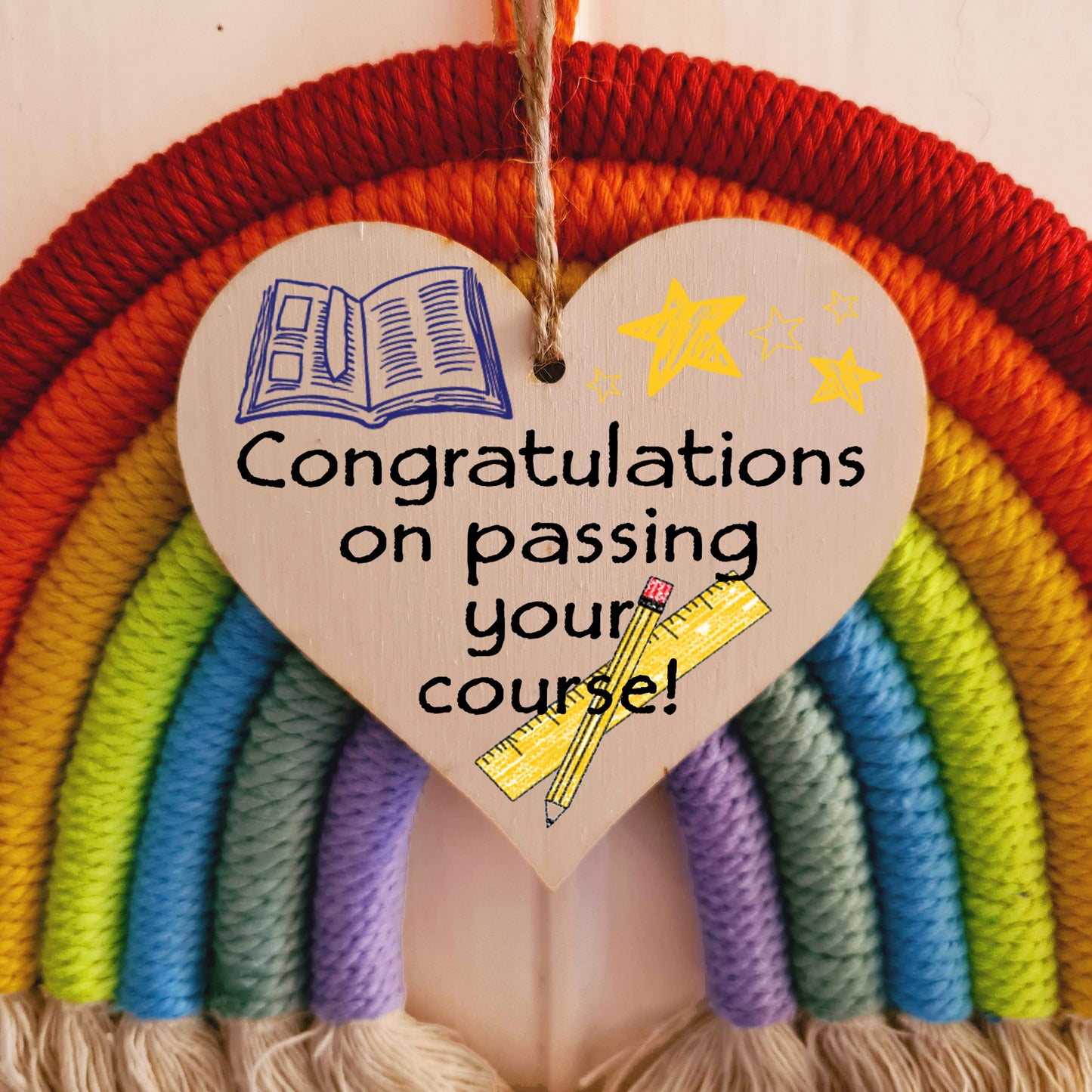 Handmade Wooden Hanging Heart Plaque Gift Well done on Passing Your Exams Congratulations Graduation Keepsake