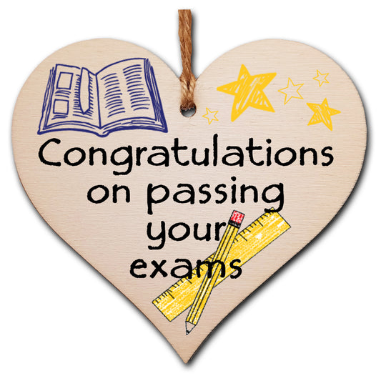 Handmade Wooden Hanging Heart Plaque Gift Well done on Passing Your Exams Congratulations Graduation Keepsake