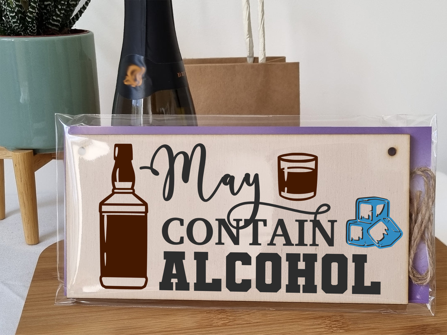 May Contain Alcohol Funny Novelty Handmade Wooden Hanging Wall Plaque Gift Home Bar Man Cave Sign Decoration