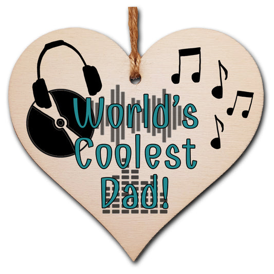 Handmade Wooden Hanging Heart Plaque Gift for Dad this Fathers Day Novelty Fun Thoughtful Keepsake for Music Fan