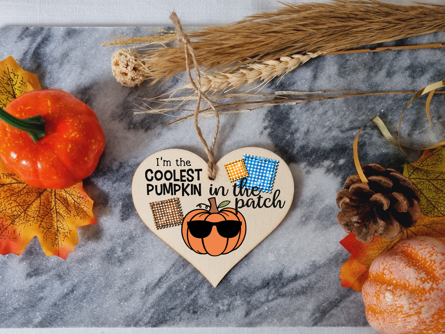 Coolest Pumpkin Patch Baby Boy Cute Autumn Seasonal Hanging Heart Wooden Decoration Gift Card Alternative New Baby Nursery