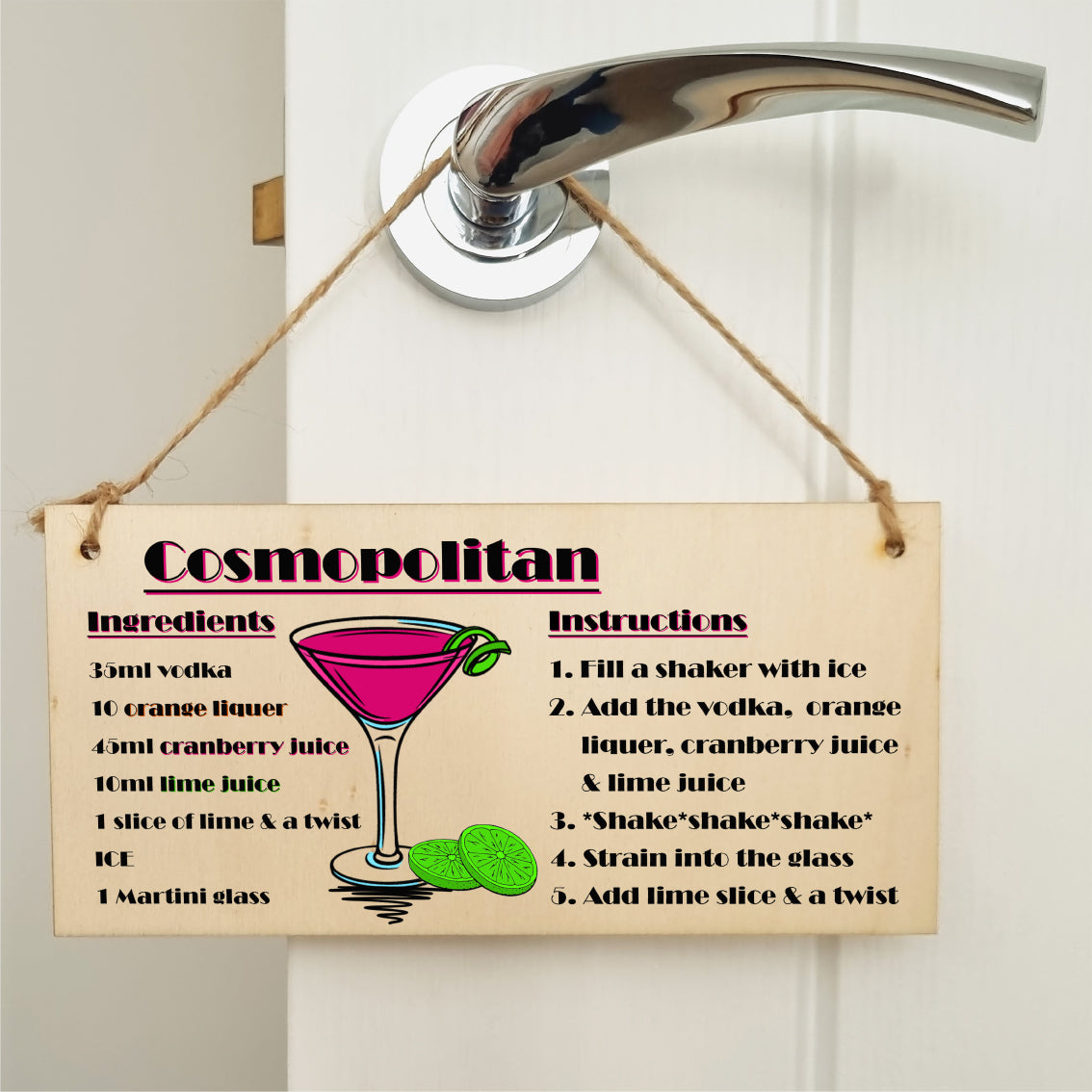 Handmade Wooden Hanging Wall Plaque Cosmpolitan Cocktail Recipe Card Gift Decorative Classy Sign Home Bar