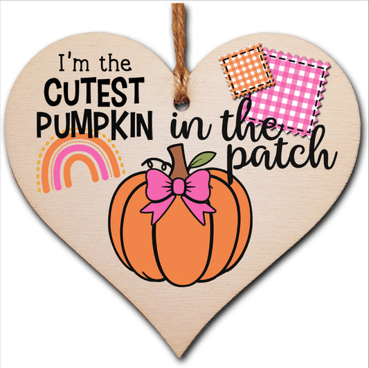 Cutest Pumpkin Patch Baby Girl Cute Autumn Seasonal Hanging Heart Wooden Decoration Gift Card Alternative New Baby Nursery