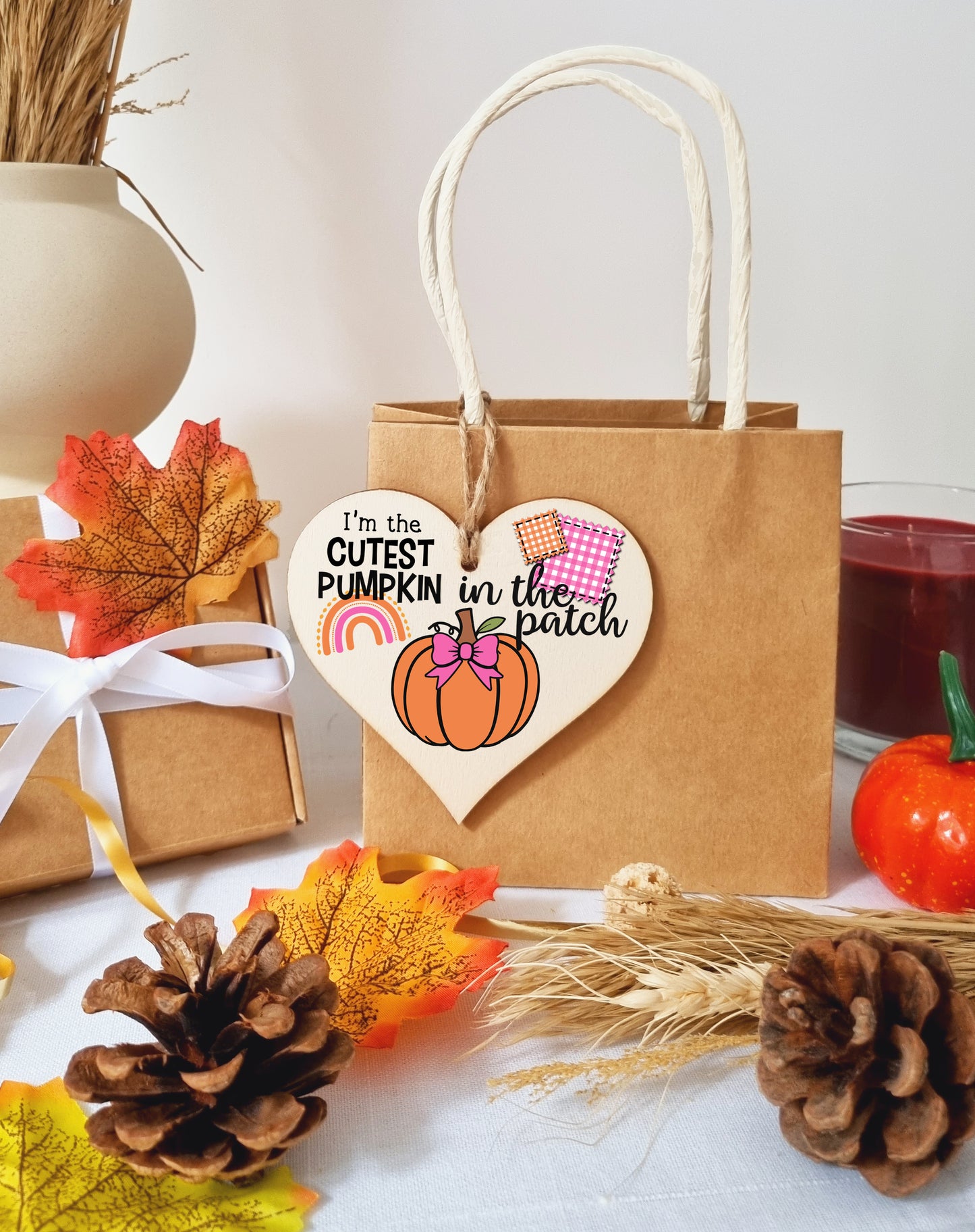 Cutest Pumpkin Patch Baby Girl Cute Autumn Seasonal Hanging Heart Wooden Decoration Gift Card Alternative New Baby Nursery