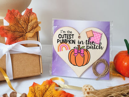 Cutest Pumpkin Patch Baby Girl Cute Autumn Seasonal Hanging Heart Wooden Decoration Gift Card Alternative New Baby Nursery