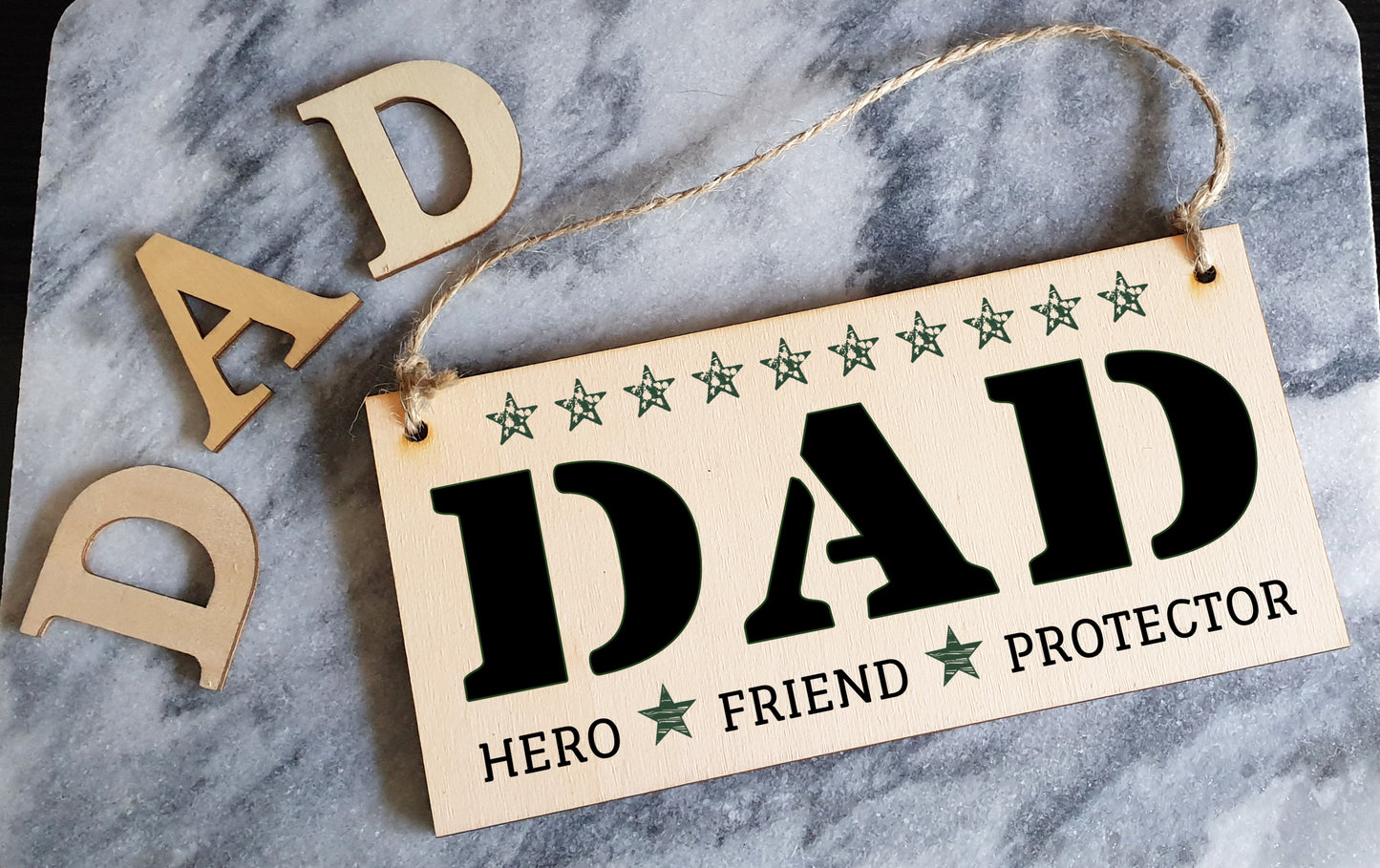 Handmade Wooden Hanging Wall Plaque Dad Hero Friend Protector Sentimental Gift Father's Day Office Man Cave