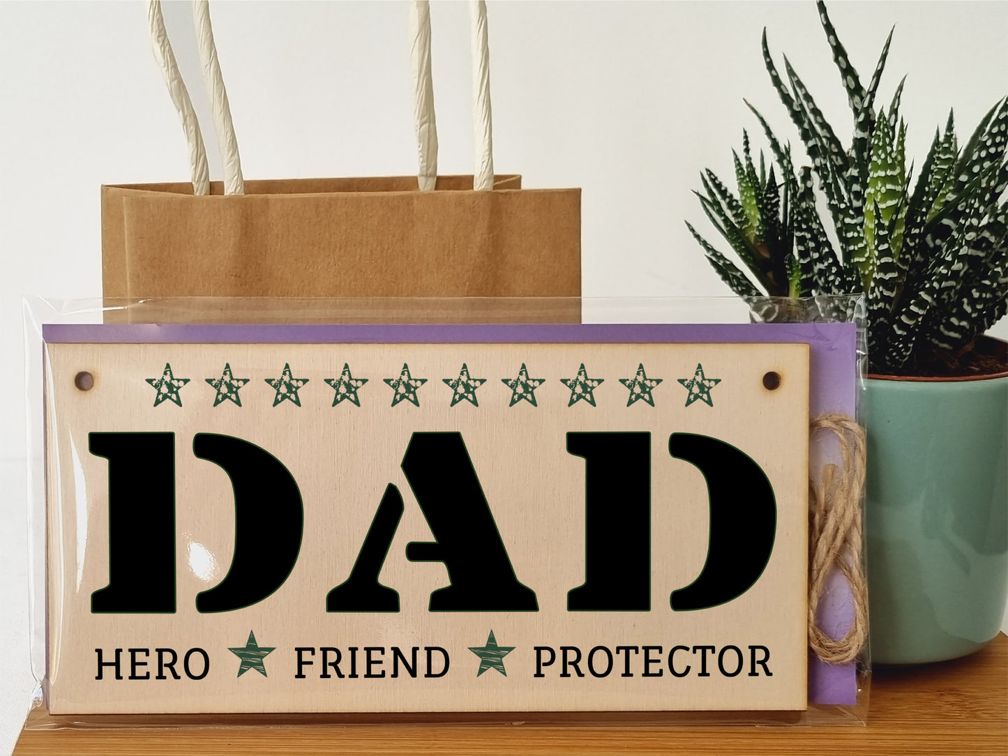 Handmade Wooden Hanging Wall Plaque Dad Hero Friend Protector Sentimental Gift Father's Day Office Man Cave