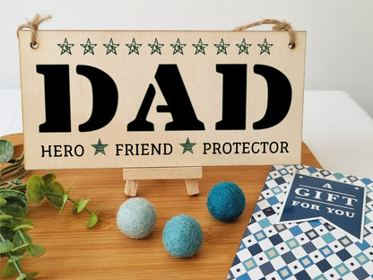 Handmade Wooden Hanging Wall Plaque Dad Hero Friend Protector Sentimental Gift Father's Day Office Man Cave