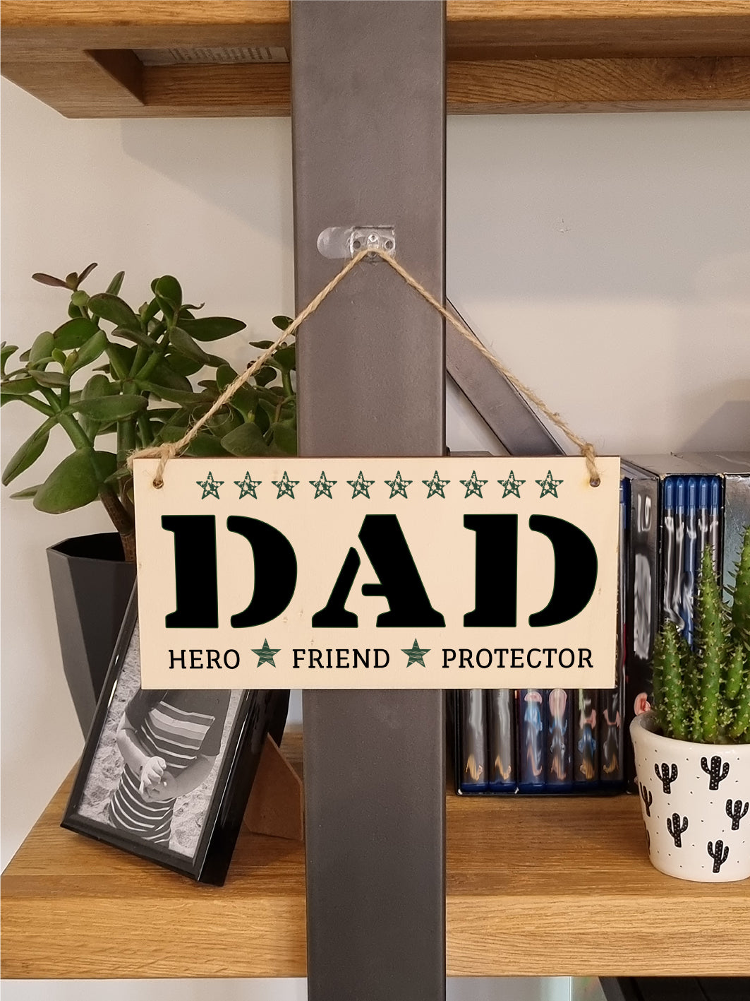 Handmade Wooden Hanging Wall Plaque Dad Hero Friend Protector Sentimental Gift Father's Day Office Man Cave