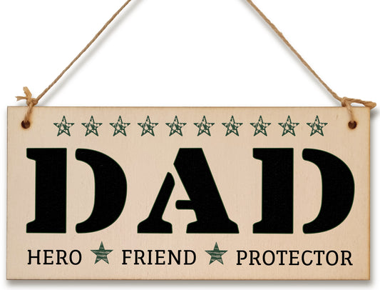 Handmade Wooden Hanging Wall Plaque Dad Hero Friend Protector Sentimental Gift Father's Day Office Man Cave